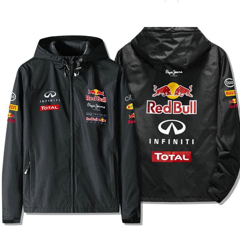 Veste Red Bull Racing Infiniti Total Zippé Capuche Homme Coupe-vent Imperméable